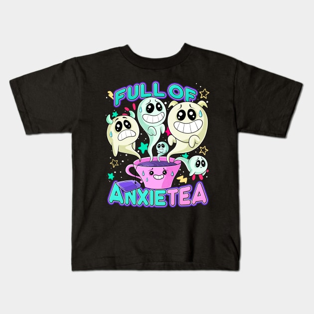 Cute Kawaii Teacup Full of Anxiety Anxietea Pastel Goth Kids T-Shirt by Juandamurai